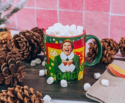 Miniatura 6 de Silver Buffalo Elf OMG! Santa's Coming! Taza de cerámica  Taza de café sin BPA para expreso, té, capacidad para 20 onzas