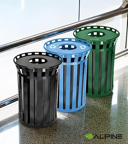 Miniatura 6 de Alpine Industries Recipiente de basura de metal para exteriores, bote de basura resistente, receptáculo de basura comercial, bote de basura