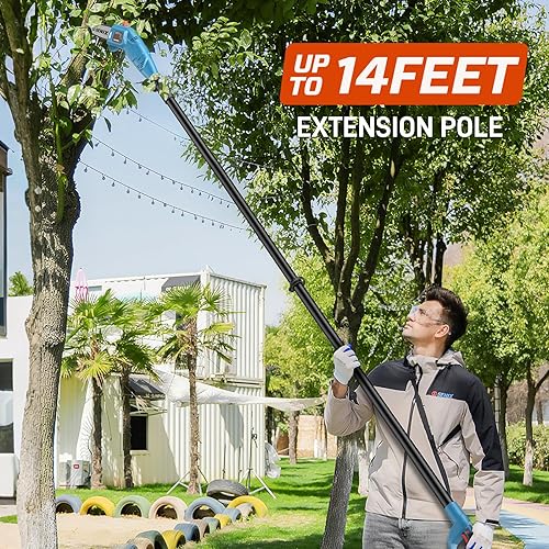 Miniatura 2 de SENIX CSPE6.5-M - Sierra de poste eléctrica con cable de 6.5 amperios con barra Oregon de 8 pulgadas y cadena, recortadora de árbol con poste de