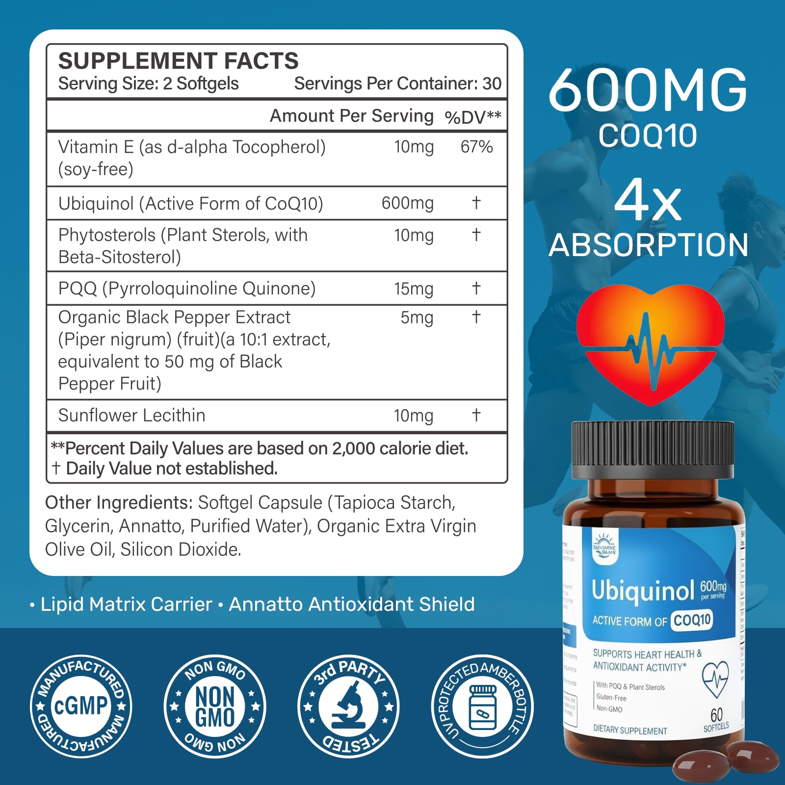 Ubiquinol CoQ10 600 mg Supplement with PQQ for Heart & Cellular Energy — Amazon image 2