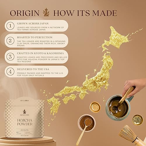 Miniatura 9 de Queen Omi Polvo orgánico de Hojicha  Polvo de té verde tostado japonés 100% orgánico, alternativa al matcha y al café, baja en cafeína, rico en