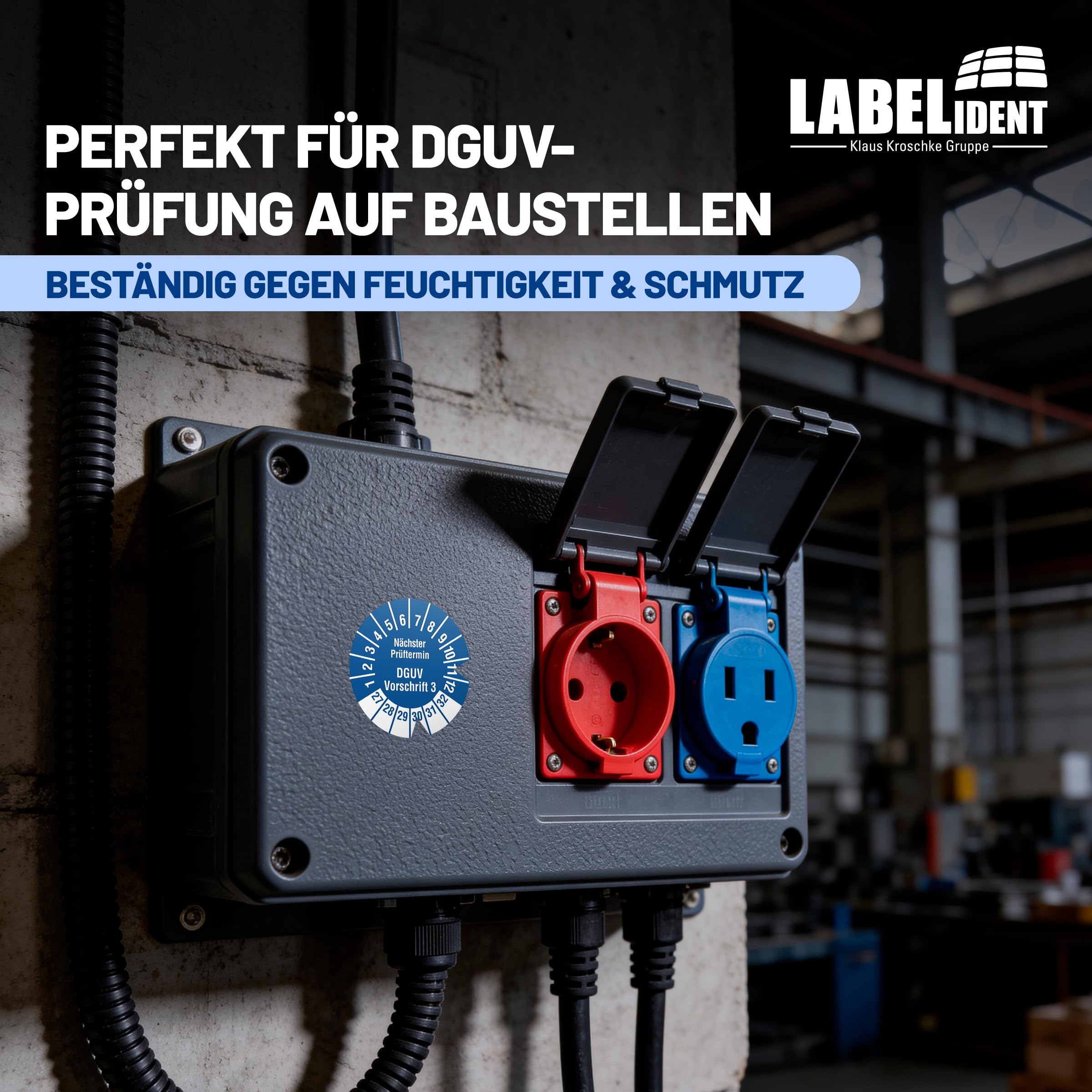 Labelident Prüfplaketten Nächster Prüftermin DGUV Vorschrift 3 - Ø 30 mm - 1.000 auf Rolle, 2027-2032, selbstklebend
