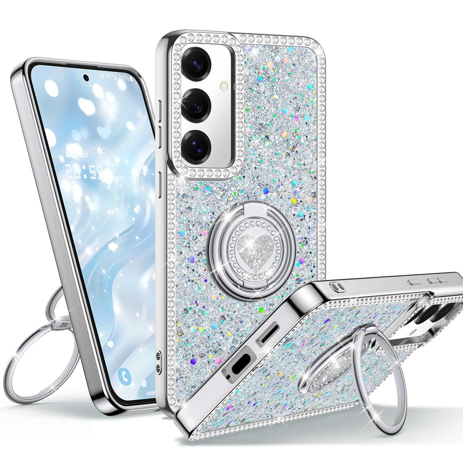 Funda para Samsung Galaxy S25 con soporte, funda para teléfono con soporte de doble anillo, para mujeres y niñas, bonita funda pro