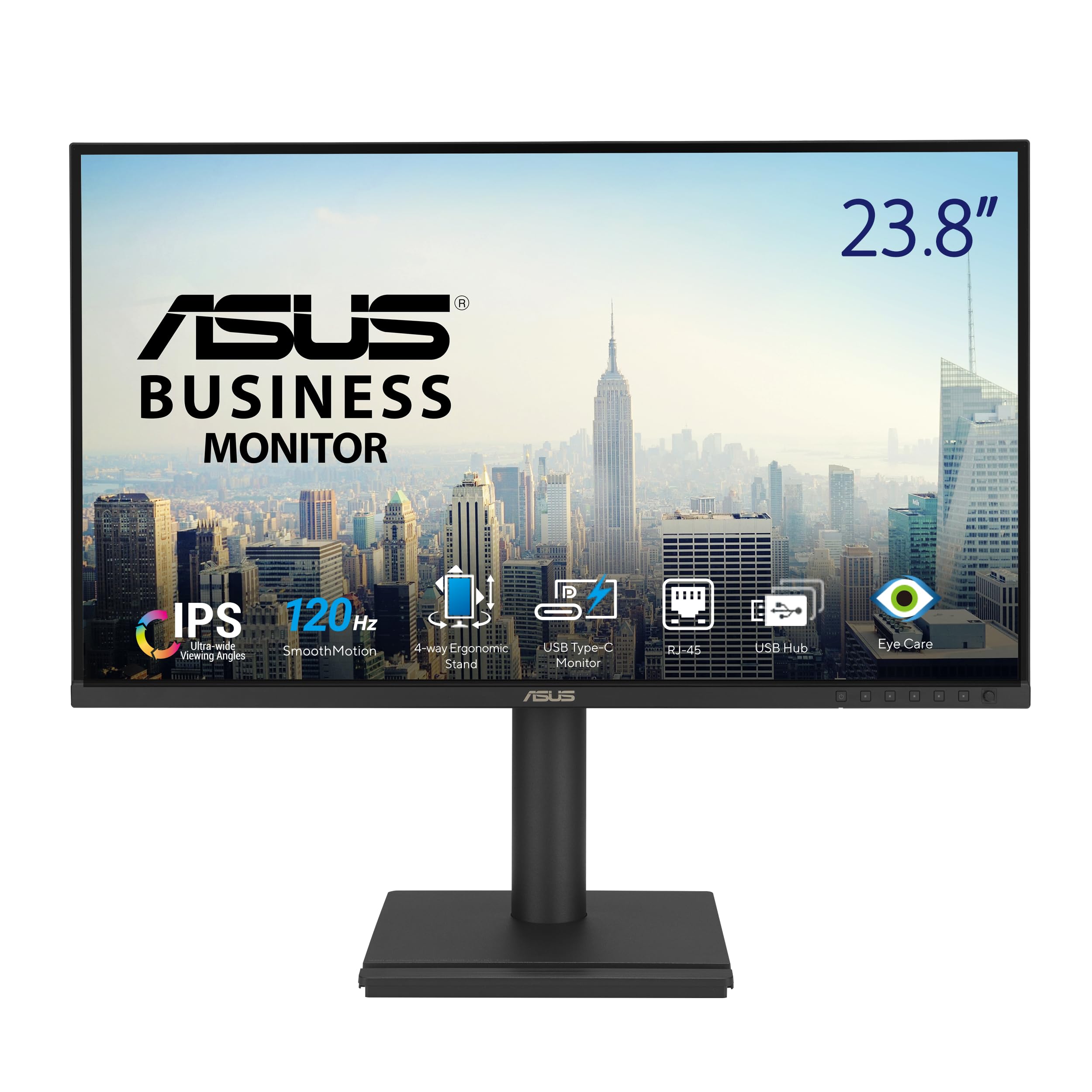ASUS 24” USB-C Docking Monitor (BE249CGN) - IPS, 120Hz, Frameless, RJ45, Speakers, Height Adjustable, Ergonomic, Daisy-Chain, Power Sync, Eye Care,