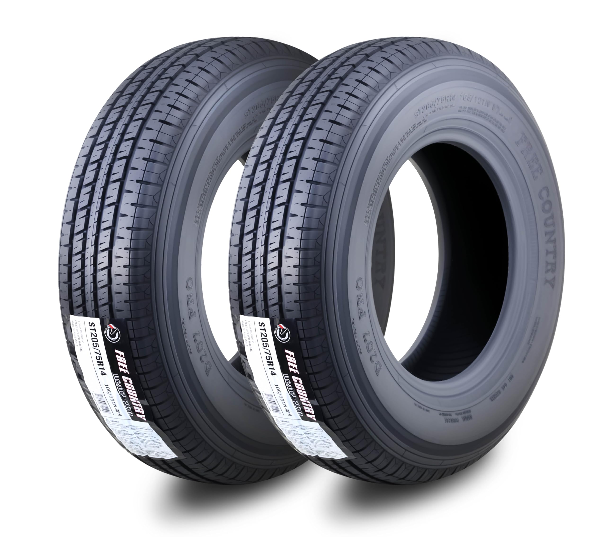Free Country GRAND RIDE Set 2 Premium Trailer Tires ST 205/75R14 8PR Load Range D w/Scuff Guard 8mm Tread Depth