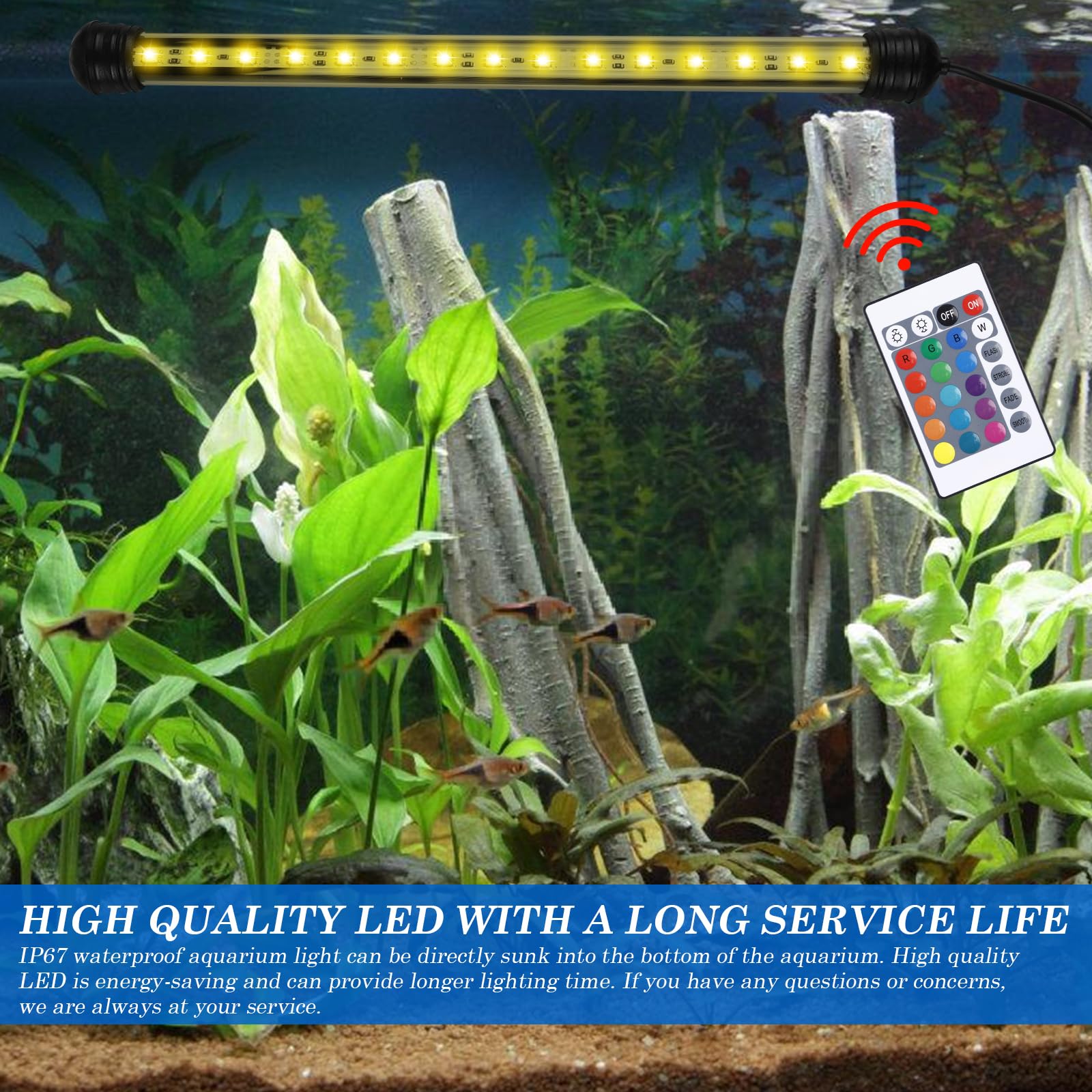 Aquarium Beleuchtung 28cm, Aquarium Licht mit Fernbedienung Einstellbare Farbe, IP68 Völlig Wasserdicht Aquarium Licht, Aquarium LED Beleuchtung Geeignet für Aquarienpflanzen und Fische