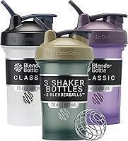Vista 1 de BlenderBottle Classic V2 Botella mezcladora perfecta para batidos de proteínas y preentrenamiento, 20 onzas (paquete de 3), negro, marrón/azul