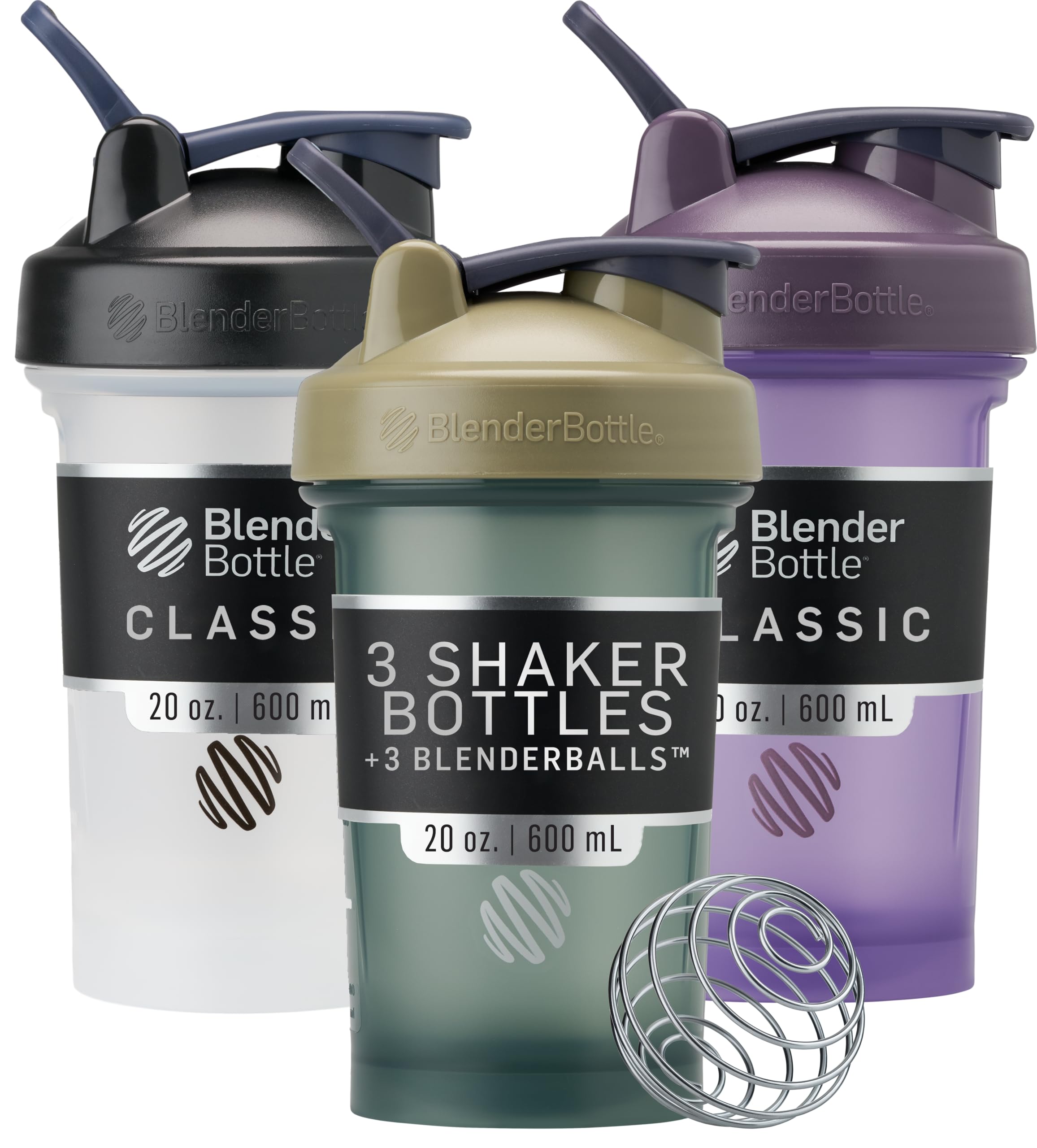 Amazon.com: BlenderBottle Classic V2 Shaker Bottle Perfect for Protein  Shakes and Pre Workout, 20-Ounce (3 Pack), Black, Tan/Blue, Purple : Health  & Household
