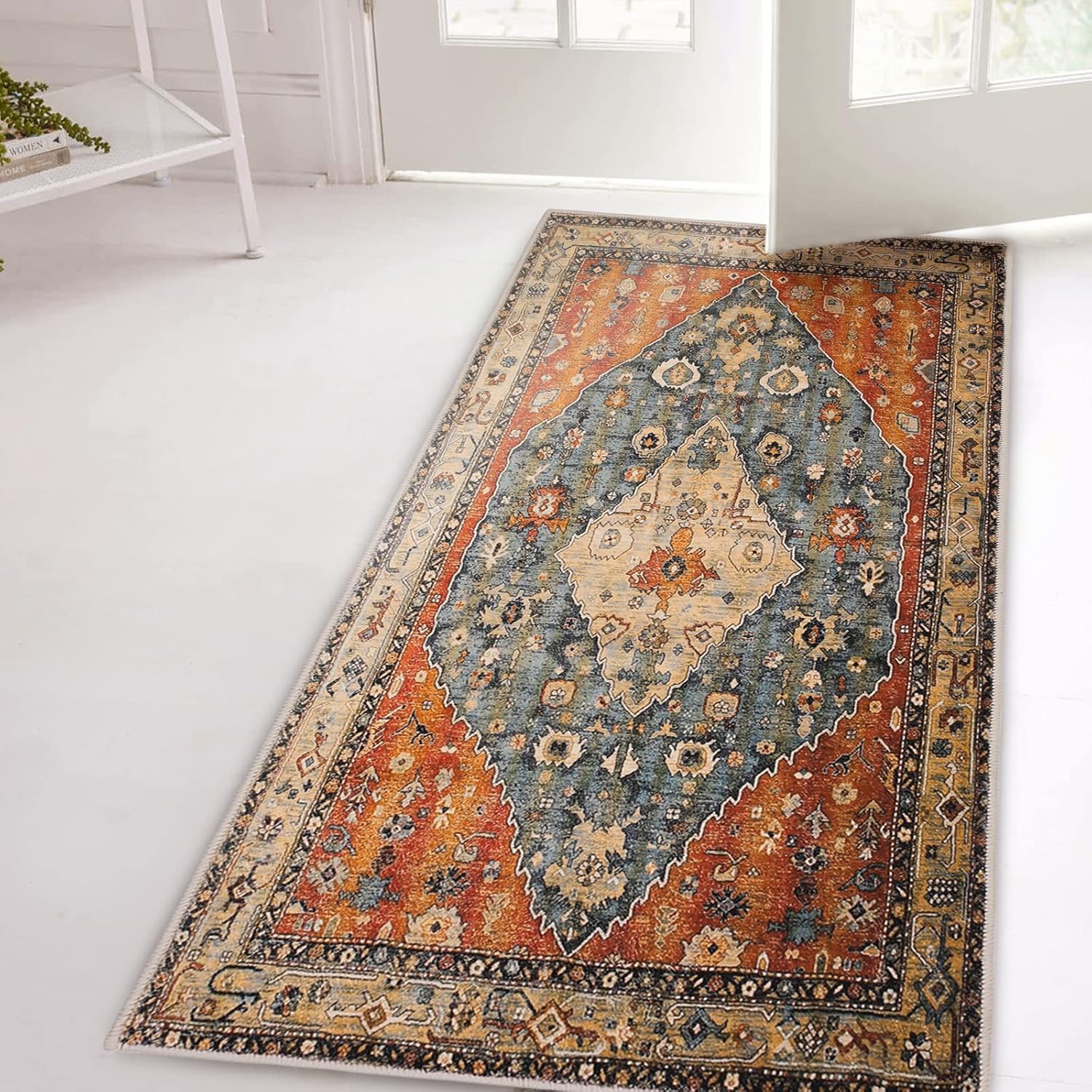 COMSLE Boho Area Rug, 2' x 4' Machine Washable Rugs for Entryway Faux Wool Small Rugs Distressed Throw Rug Non-Slip Floor Carpet for Indoor Bedroom Kitchen Living Room - Image 5