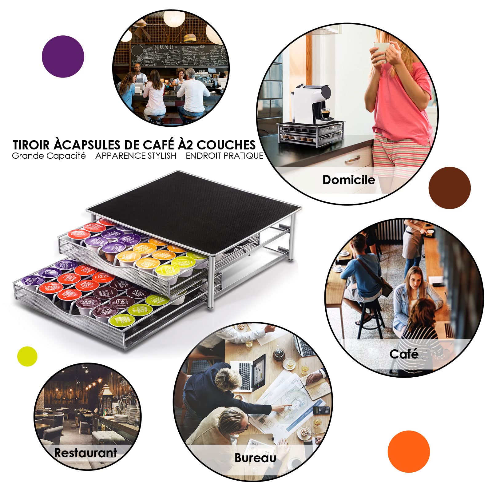 Porte-Capsules Myiosus Pour Dolce Gusto - Organiseur 72 Dosettes Avec Surface Antidérapante Pour Maison/Bureau (Noir)