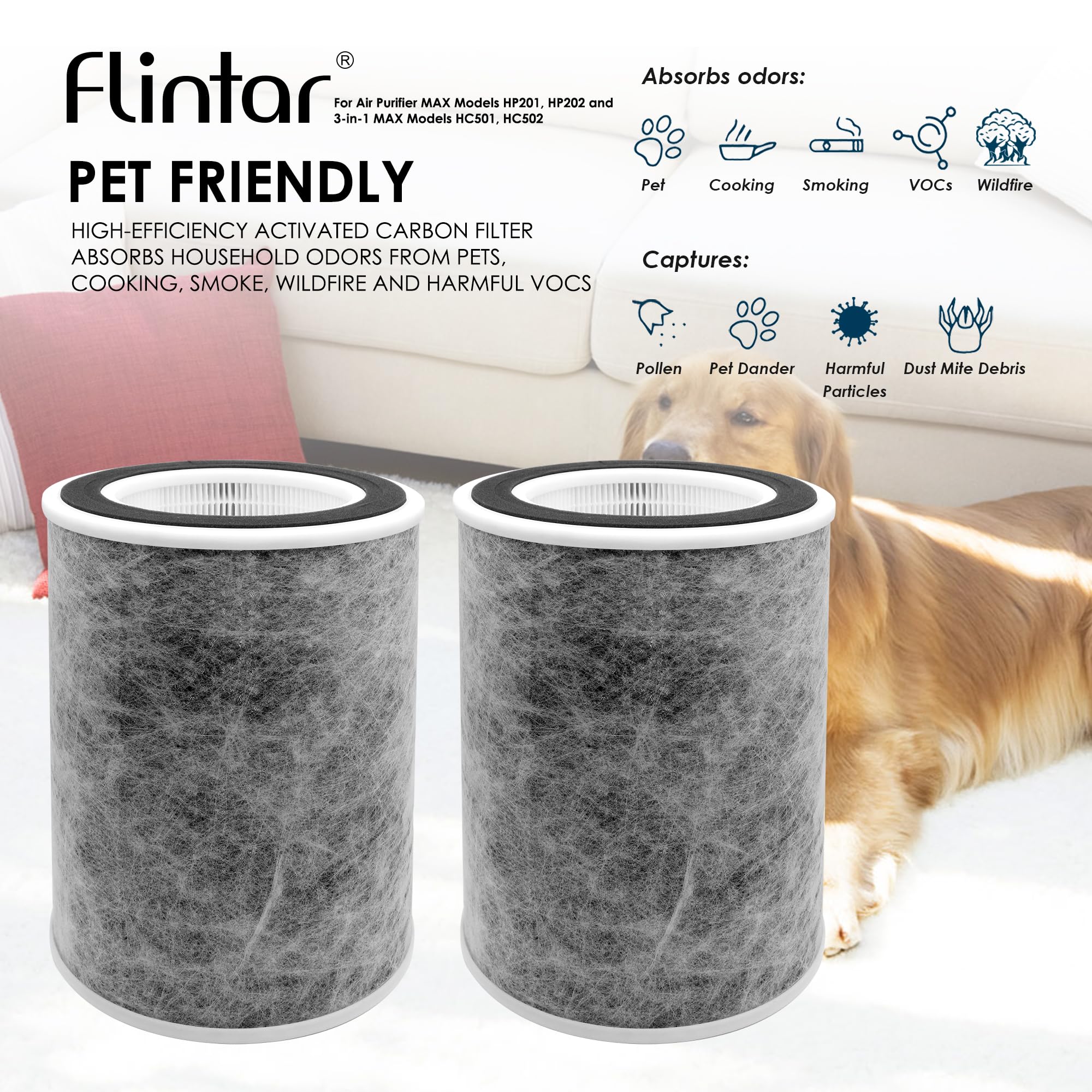 True HEPA Ersatzfilter, kompatibel mit Shark Luftreiniger Max Modellen HP201, HP202 und 3-in-1 Max Modellen HC501, HC502, vergleichbar mit Teilenummern HE2FKBAS und HE2FKBASMB, 2er-Pack