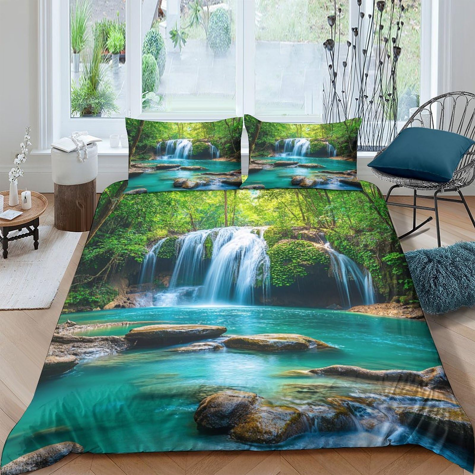 Ctjqhvkz Style-4 3D Printed Waterfall Forest Fitted Sheet Microfiber Soft Breathable River Bed Cover For Bedroom Decor Protection Single（135X200cm）