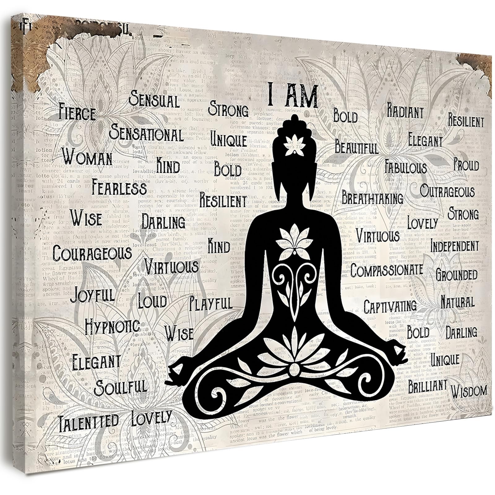 Qiukoo Framed Zen Wall Art – Buddha Statue Canvas with Positive Affirmations for Living Room, Bedroom & Garden Buddha Décor – Buddha Wall Art with Frame, Hanging Hooks & No-Trace Nails – 12×16 in — image 1