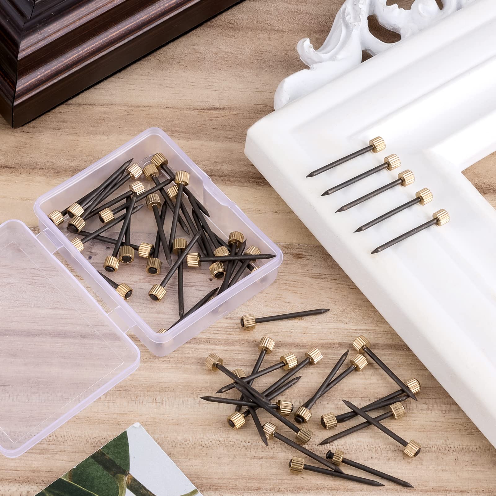 SAVITA 50 Piece Photo Hanging Nail Nail for Wall Picture Frame Hanger with Plastic Storage Box Black Steel Nail Can Hold Up To 5-30Lbs (2 Sizes