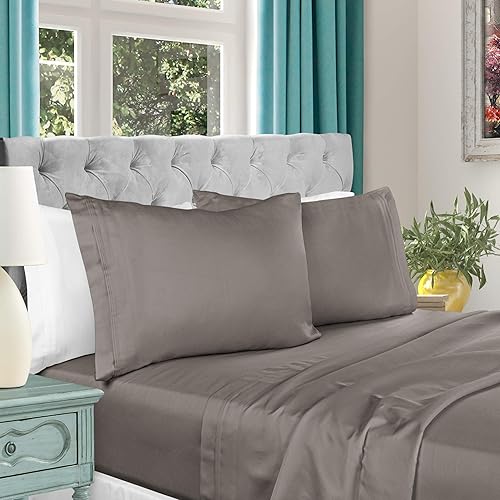 Miniatura 2 de Superior Juego de sábanas de algodón egipcio de 4 piezas, lujo de 1000 hilos, diseño moderno, sábanas sostenibles, básicos ultrasuaves, sólido,