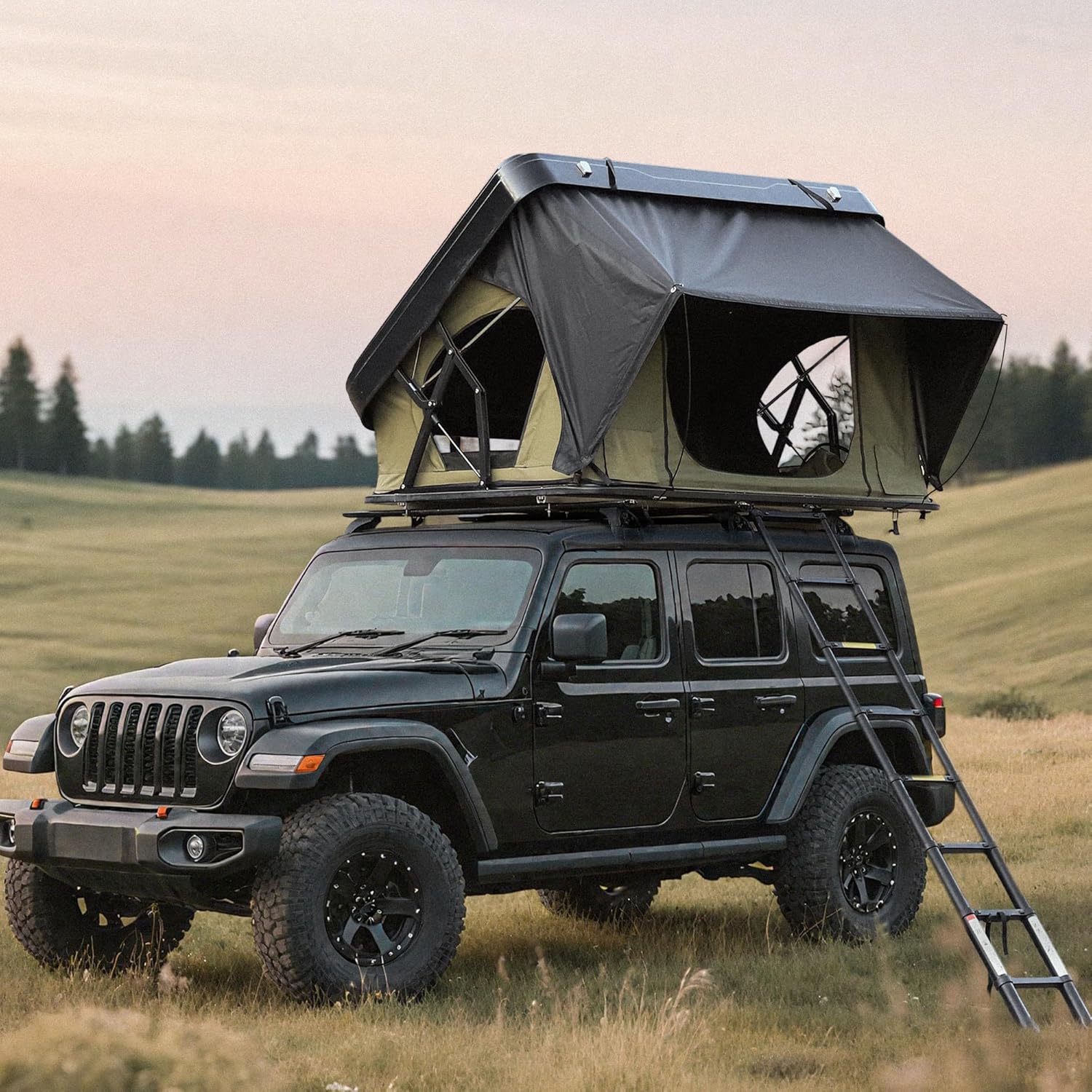 Naturnest Rooftop Tent Hard Shell, Easy to Use Extra Space 2-3 Person Camping Tent with LED Lighting, Waterproof UV Shade Privacy 4 Season Tent for Trucks, Jeeps, SUVs, Vans and Trailers