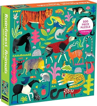 Mudpuppy Rainforest Animals 500 Piece Family Jigsaw Puzzle, Vibrant Rainforest and Animal Puzzle with Tiger, Gorilla, and More Beloved Animals
