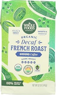 Organic Decaf Ground Coffee, Dark French Roast, Smoky & Sweet, Smooth & Balanced, 12 Ounce