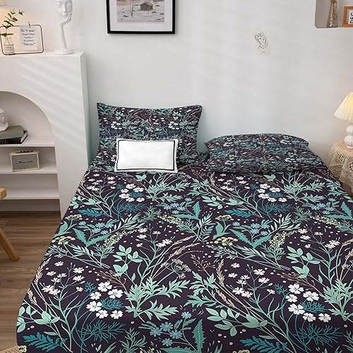 Miniatura 2 de Juego de sábanas de flores divididas tamaño King, sábanas botánicas florales, sábanas y fundas de almohada estampadas de 5 piezas, microfibra suave