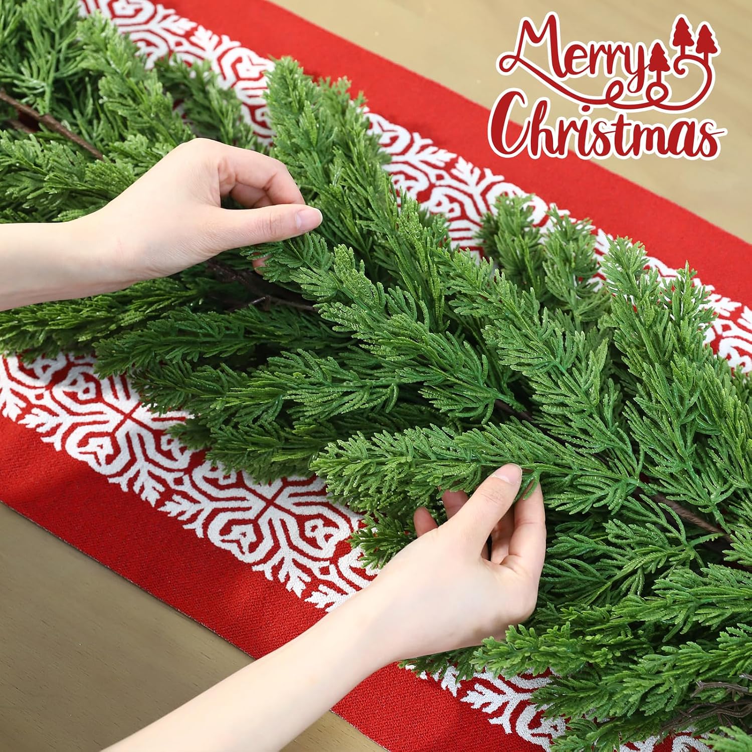 PARTY TONIGHT 6 Ft Christmas Garland, Cedar Garland, Real Touch Norfolk Pine Garlands, Garland Christmas Decorations for Mantle Stairs Railing Fireplace Winter Christmas Decor