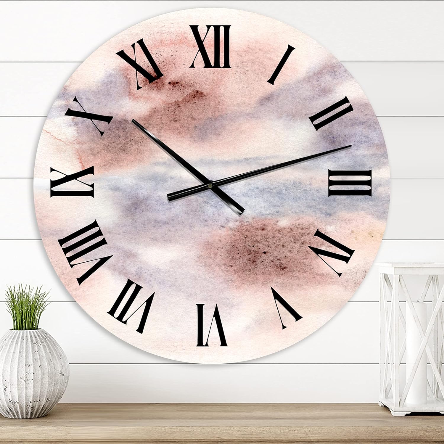 Modern Wall Clock 'Pastel Abstract with Blue Pink Gray & Red Spots' Abstract & Fractals Large Wall Clock for Home Decor