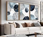 NINEASO Abstract Geometric Framed Wall Art – Deep Blue and Brown Minimalist Canvas Pictures Indigo Shapes Painting Artwork for Living Room, Office & Home Wall Decor 60 x 40cm * 3, Natural Wood Frame