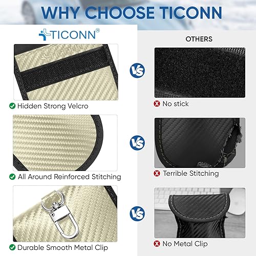 Vista 61 de TICONN Faraday - 2 bolsas para llavero, protector de jaula Faraday de 3.5 x 5.0 pulgadas, bloqueo de señal RFID para automóvil, bolsa antirrobo Negro