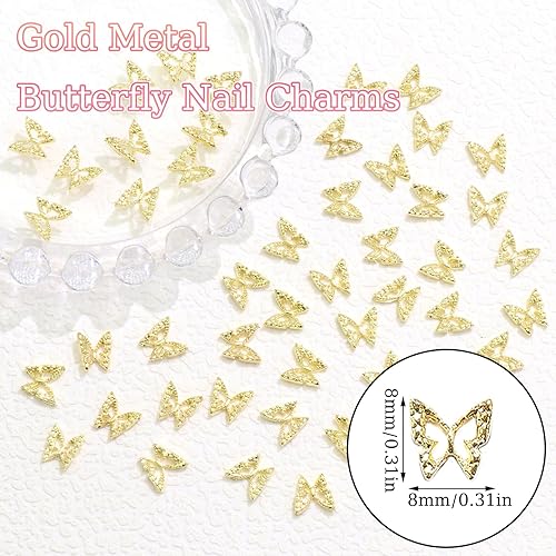 Miniatura 2 de RODAKY 50 dijes de mariposa para uñas, aleación 3D, mariposas, gemas de metal dorado para uñas, decoración de uñas brillantes para mujeres, diseño