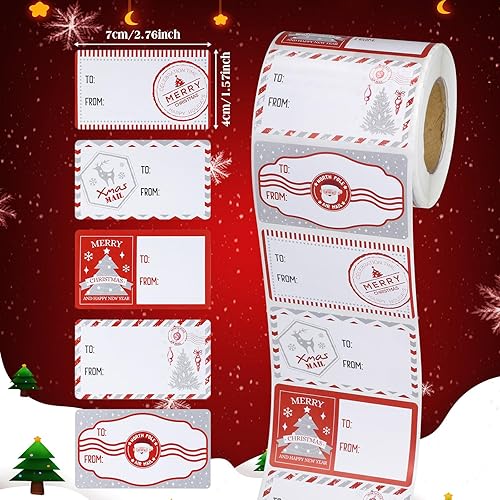 Vista 128 de Outus 500 etiquetas de Navidad, etiquetas autoadhesivas de regalo para regalos de Navidad, etiquetas de nombre de Navidad, etiquetas para papel