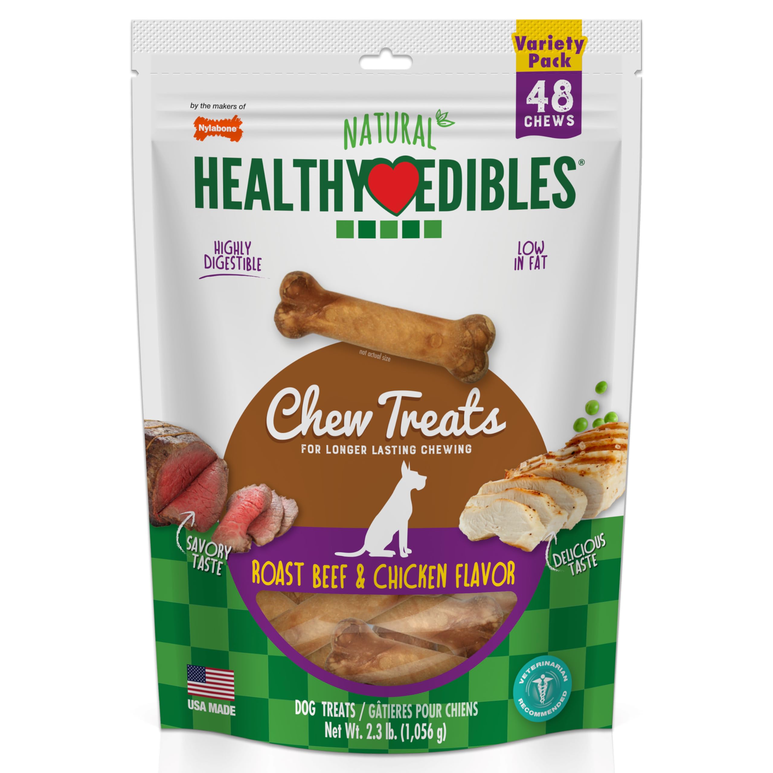 Nylabone Healthy Edibles Dog Treats, Roast Beef &amp; Chicken Flavor, 48 Count