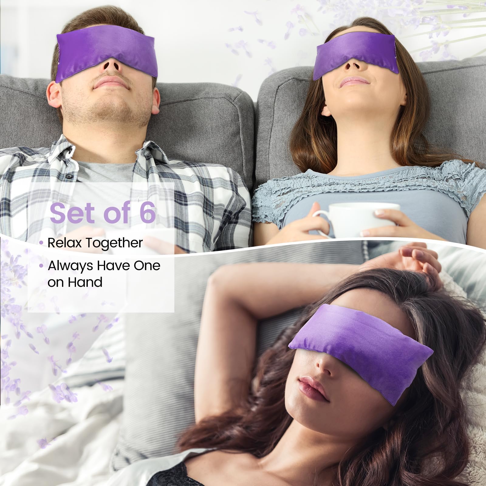 SuzziPad Lot de 6 oreillers pour les yeux à la lavande pour la relaxation avec aromathérapie, masque lesté pour dormir, méditation, compresse oculaire chaude et froide pour les yeux secs, cadeaux de