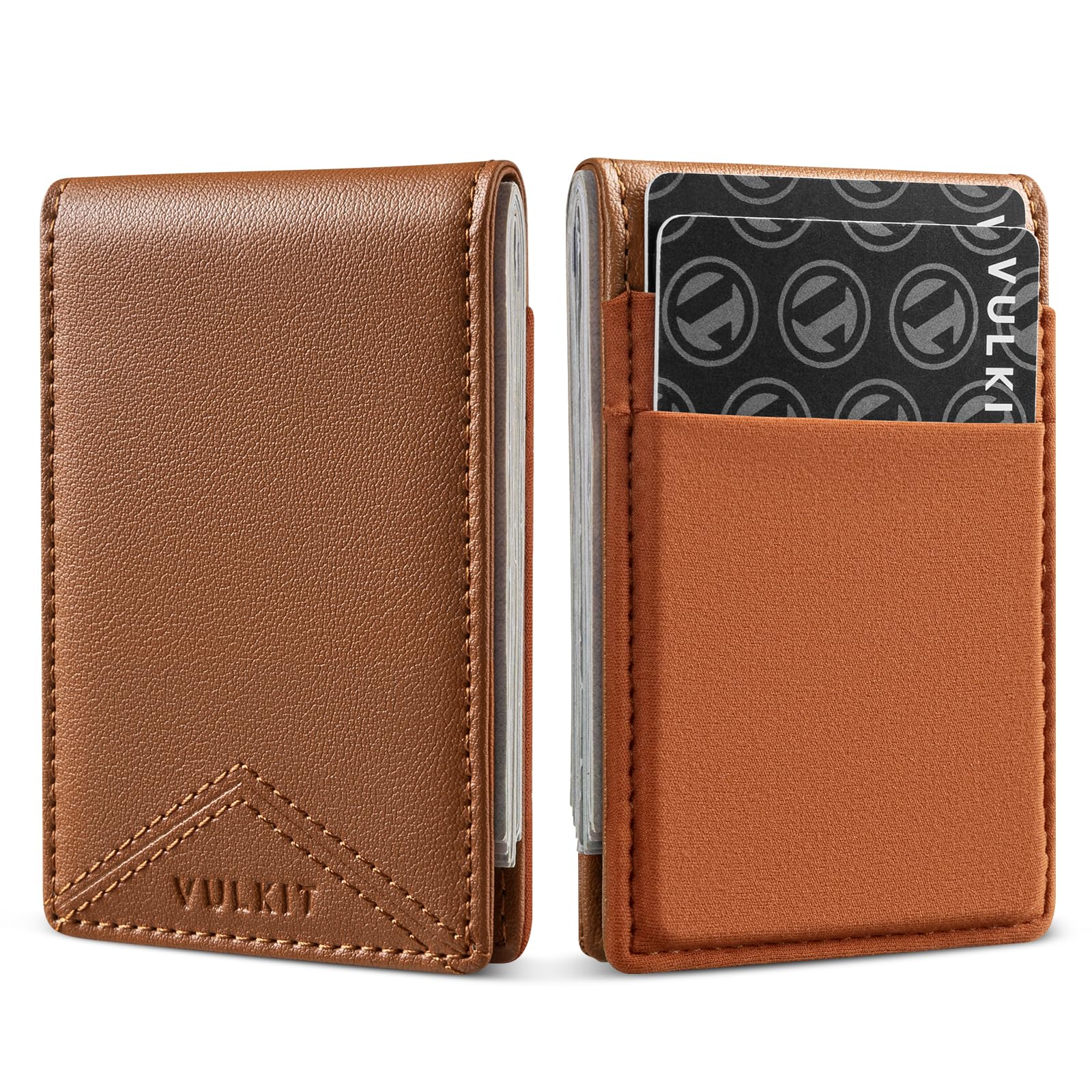 Slim Money Clip Wallets - Thin FRID Credit Card Holder Minimalist Front Pocket Wallet for Men, Leather with Magnetic Money Clip, Holds Cash & Cards, Light Brown, S, Minimalist-image-34