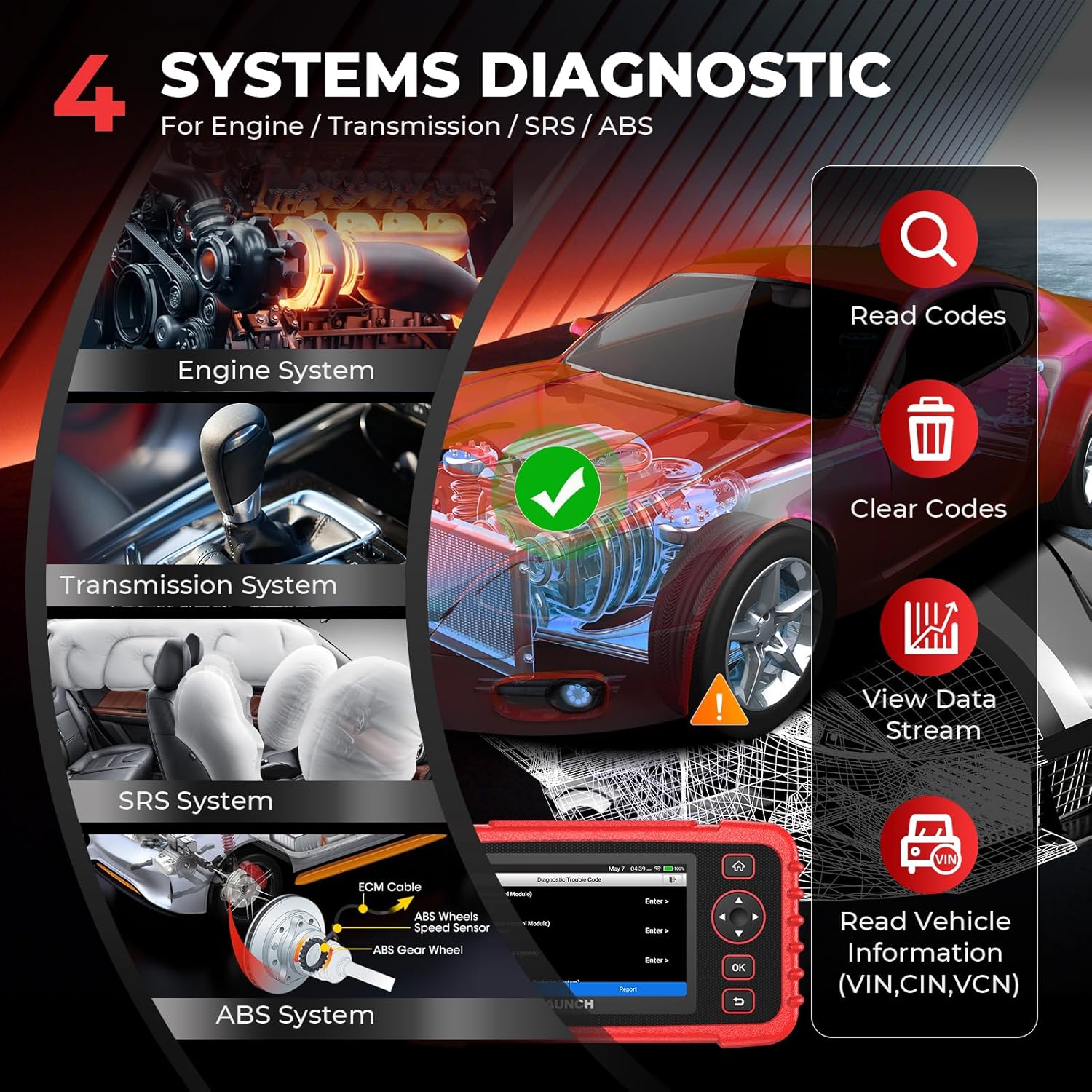 Launch OBD2 Scanner CRP123X Elite, 2026 Lifetime Update WiFi Scan Tool, Engine at SRS Airbag Scanner, 3 Resets Diagnostic Scanner, Code Reader for All Cars, AutoVIN, FCA SGW, Voltage Monitor