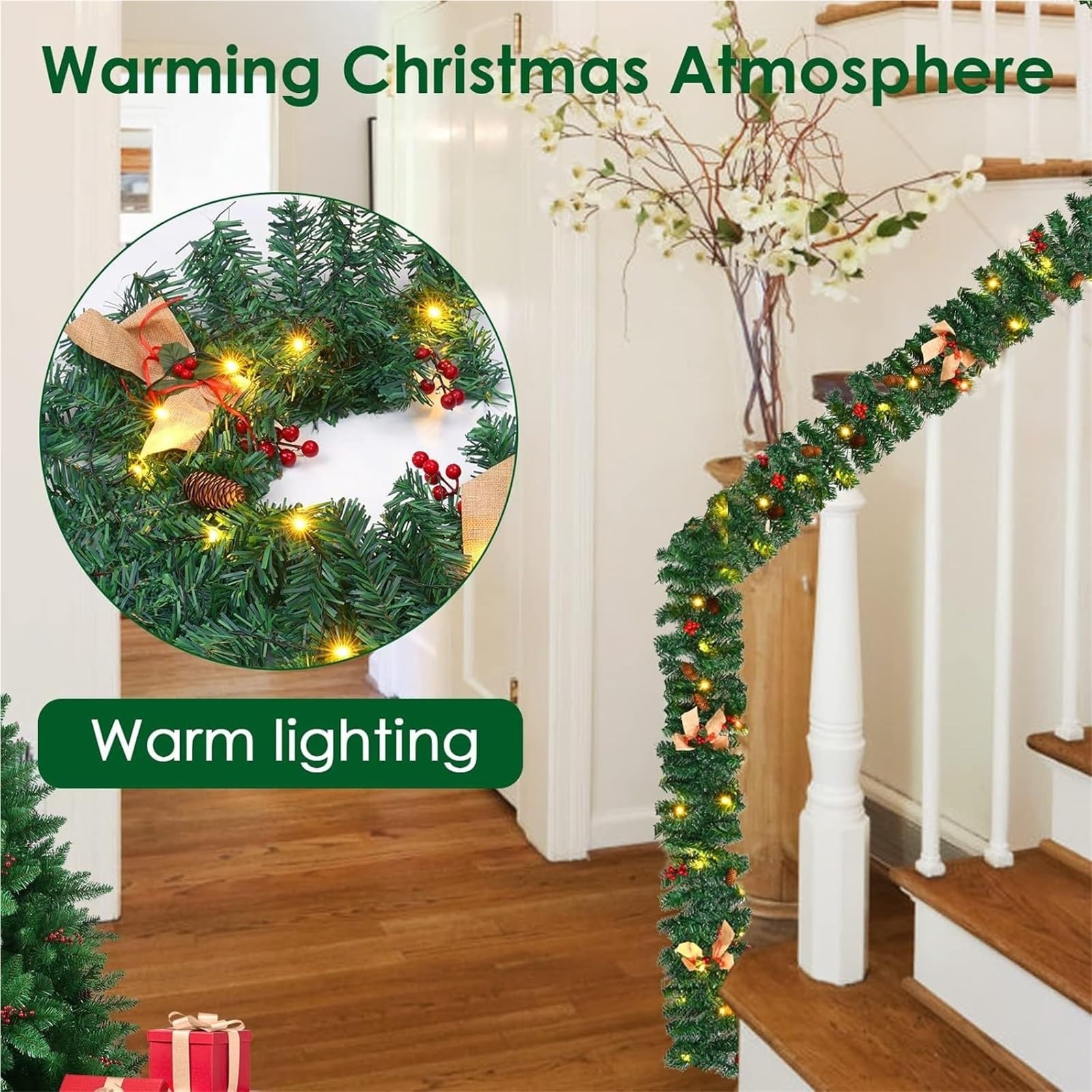 Weihnachts Lametta Weihnachtliche Tannengirlande for Kaminsims Und Geländer, Innen- Außendekoration Girlande(1.8m)