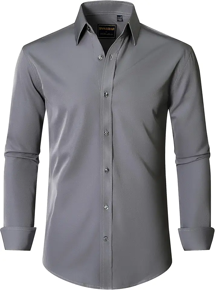 Simmashah Men's Dress Shirts Stretch Wrinkle Free Formal Long Sleeve Shirts Business Casual Button Down Shirt