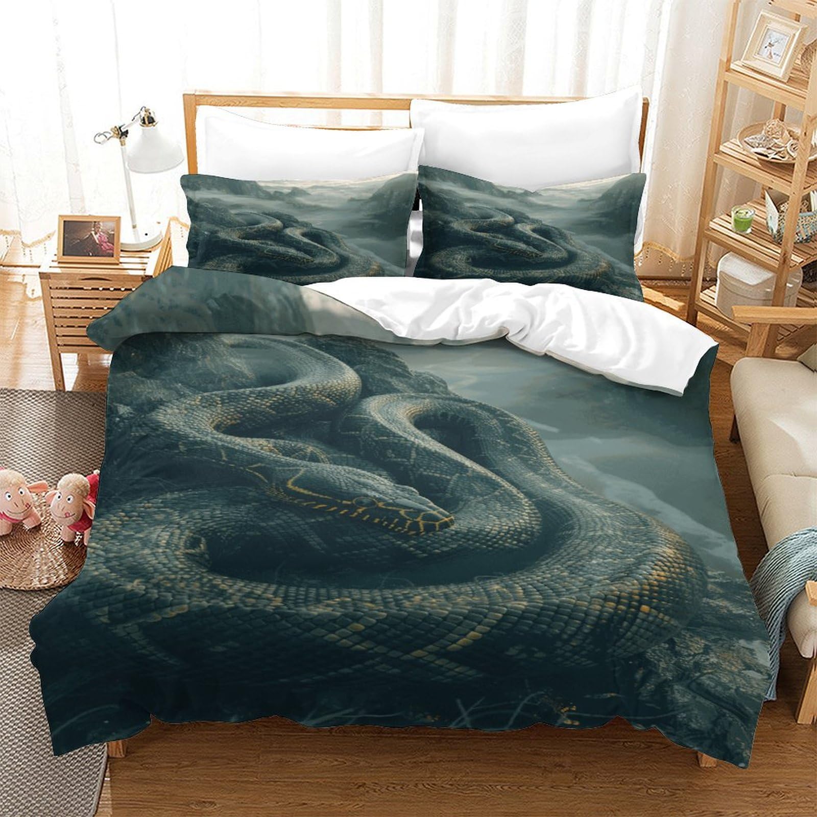 P1S9U7W5Y 3D Printed Ocean Dragon Duvet Cover Set 3pcs Microfiber Fantasy Serpent Bedding Set Double（200x200cm）