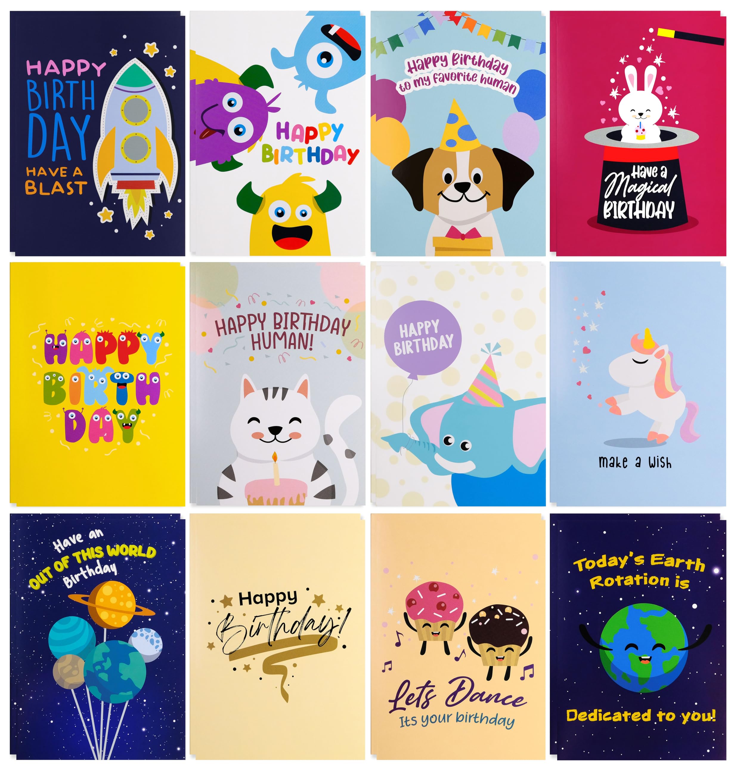 Amazon.com : 24 Large Kids Happy Birthday Cards 4 x 6 Inch – 24 Premium ...