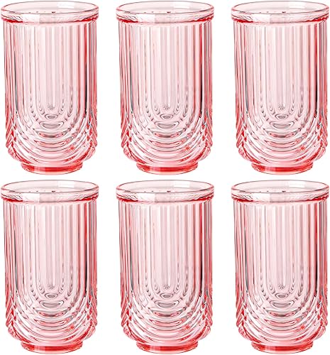 Miniatura 8 de Juego de vasos de bebida verdes vintage, vasos de cóctel transparentes estilo arco de 6 unidades, vasos de vidrio acanalados de 15 onzas, hechos a