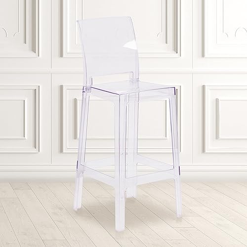 BizChair Taburete de bar fantasma con respaldo cuadrado en cristal transparente