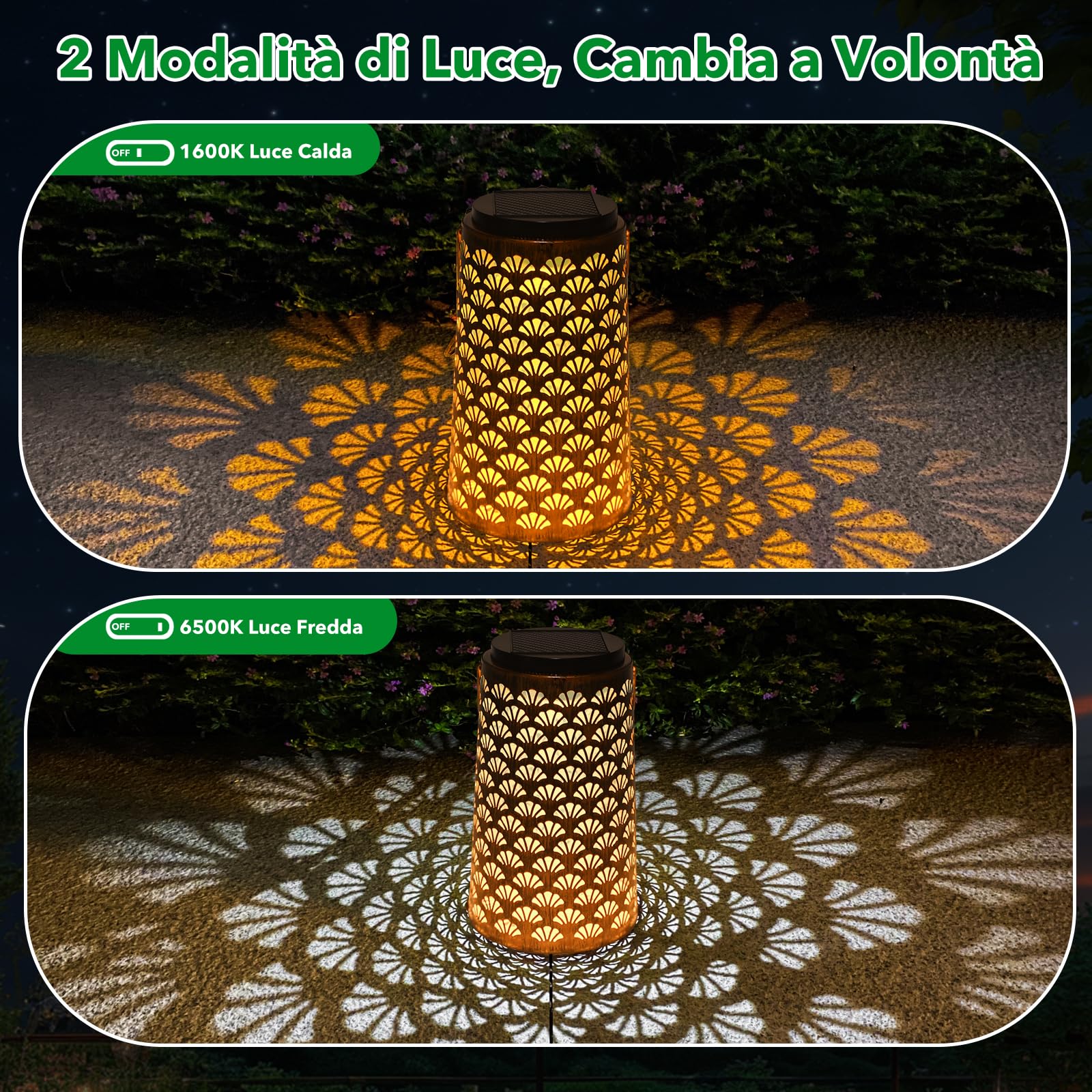 OUSFOT Lanterne Solari da Esterno 2 Pezzi, Due Modalità di Illuminazione Lanterne Solari da Giardino, Impermeabile Luci solare per Terrazza, Patio, Tavolo, Festa, Decorazione Orientale della Casa