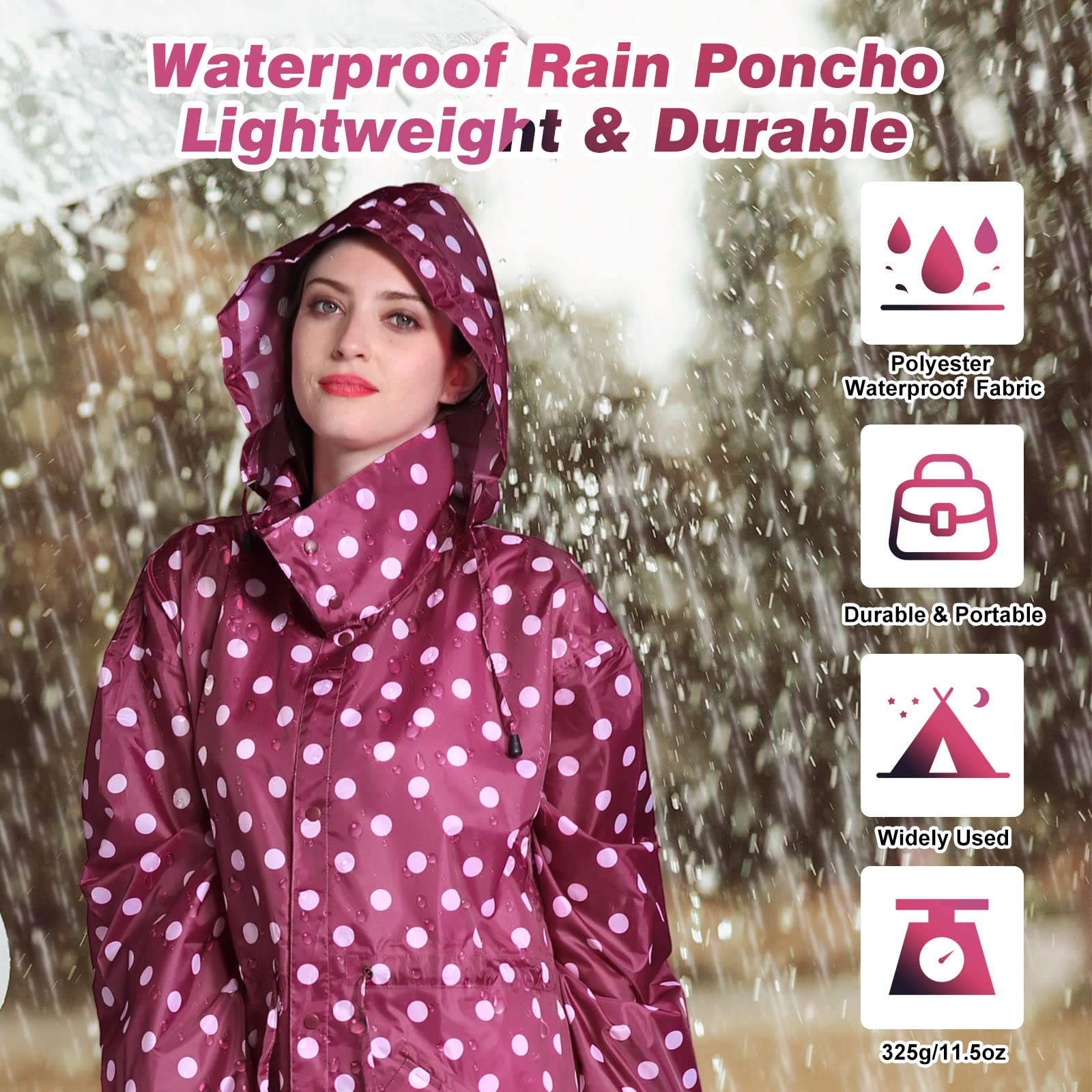 LAMA Manteau imperméable long élégant, vetement de pluie poncho de pluie unisexe avec poche à rabat imperméable, vêtements de pluie pour adultes, veste de pluie vêtements de protection contre la pluie