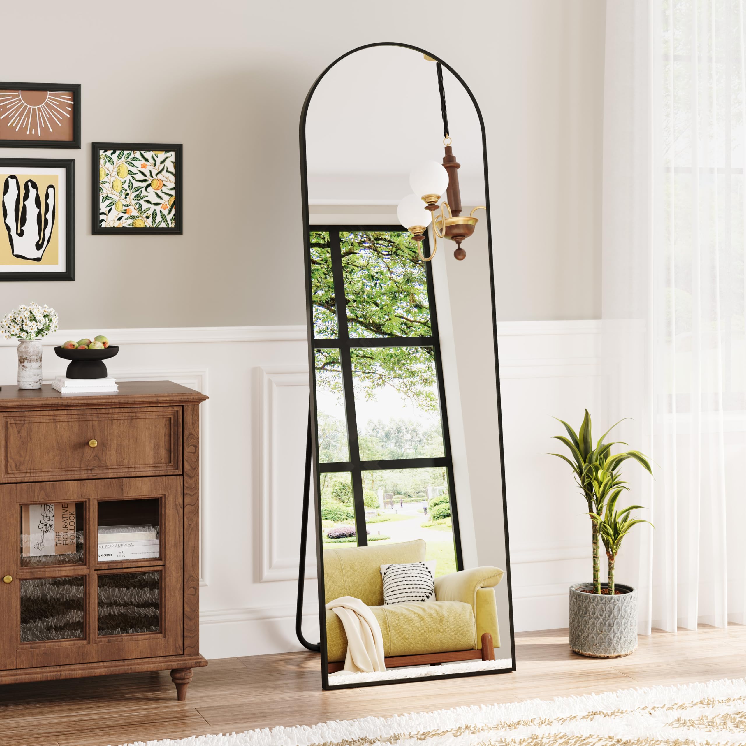 Dripex Grand Miroir Arche 150×40cm, Miroir sur Pied ou Suspendu avec Cadre en Alliage d'Aluminium Idéal pour Dressing, Chambre à Coucher, Salon-Noir