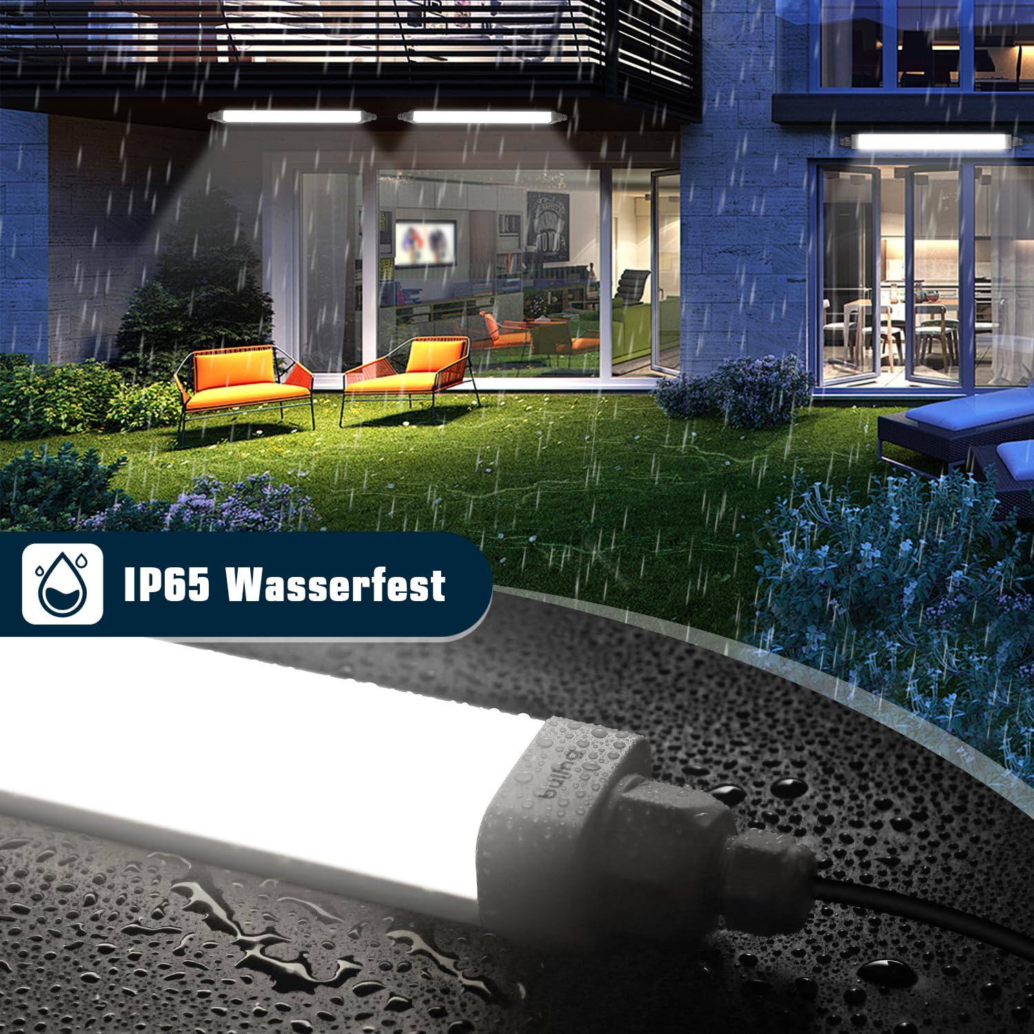 buling Neon LED 60CM 18W 1800LM 4000K Blanc Neutre Lampe Garage, IP65 Imperméable Reglette LED Tube pour Exterieur Intérieur Atelier,Cave,Bureau,Grand Magasin,Couloir