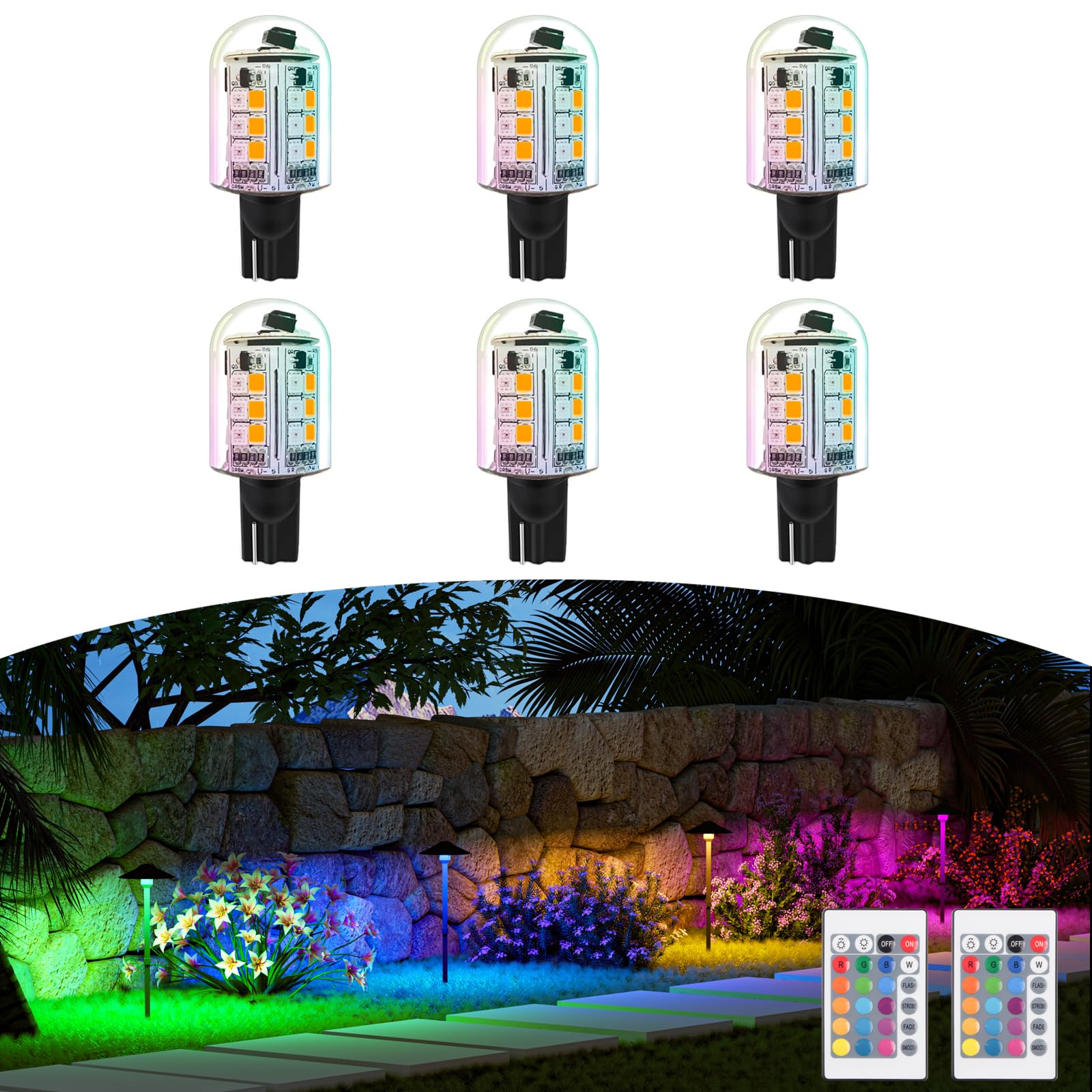 Photo 1 of Makergroup RGB T5 T10 LED Wedge Base Light Bulbs, 12V, Color Changing, 6-Pack