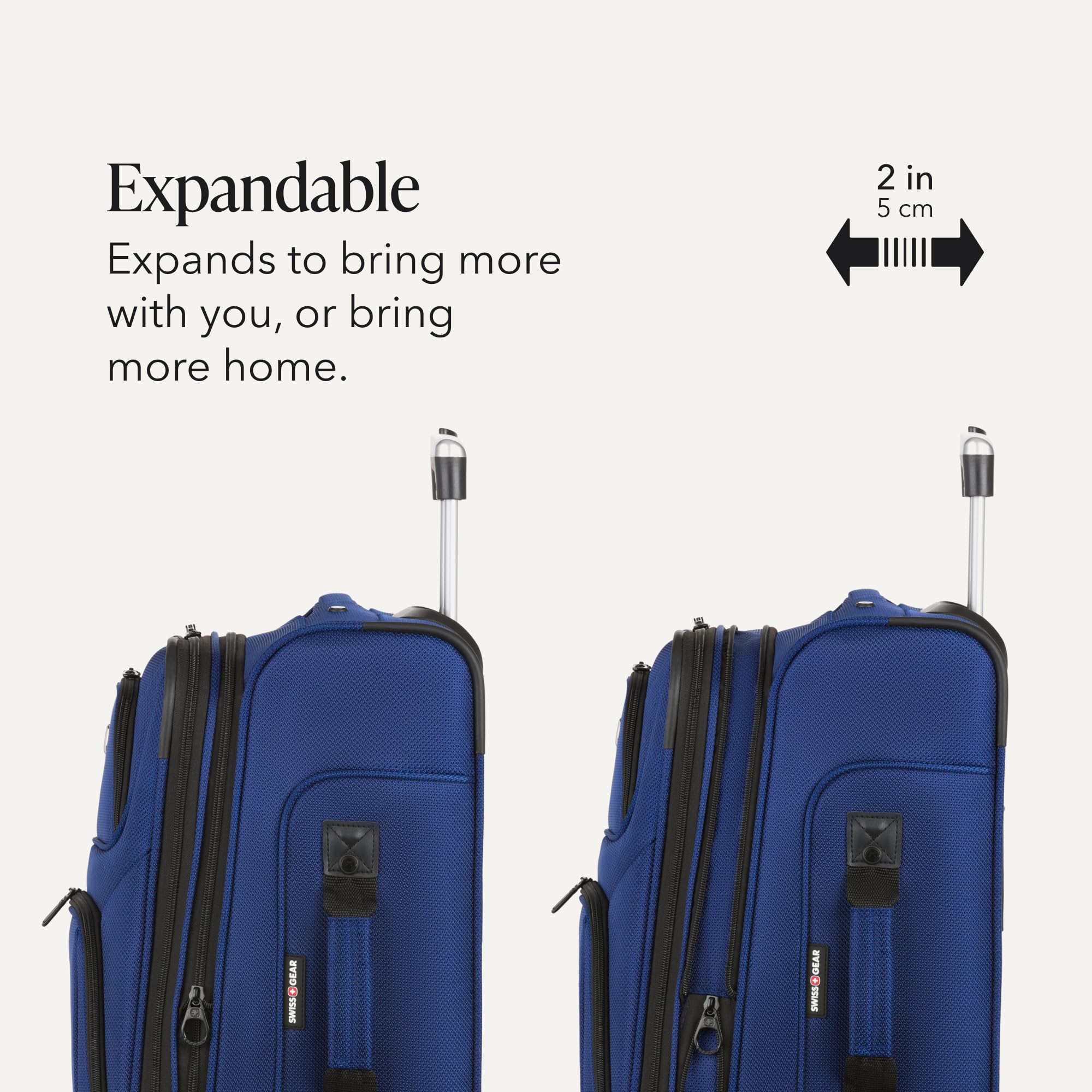 SWISSGEAR Sion Softside Expandable Spinner Luggage Durable Lightweight Travel Suitcase, Blue, 2-Piece Set (Carry-On/Large) view 5