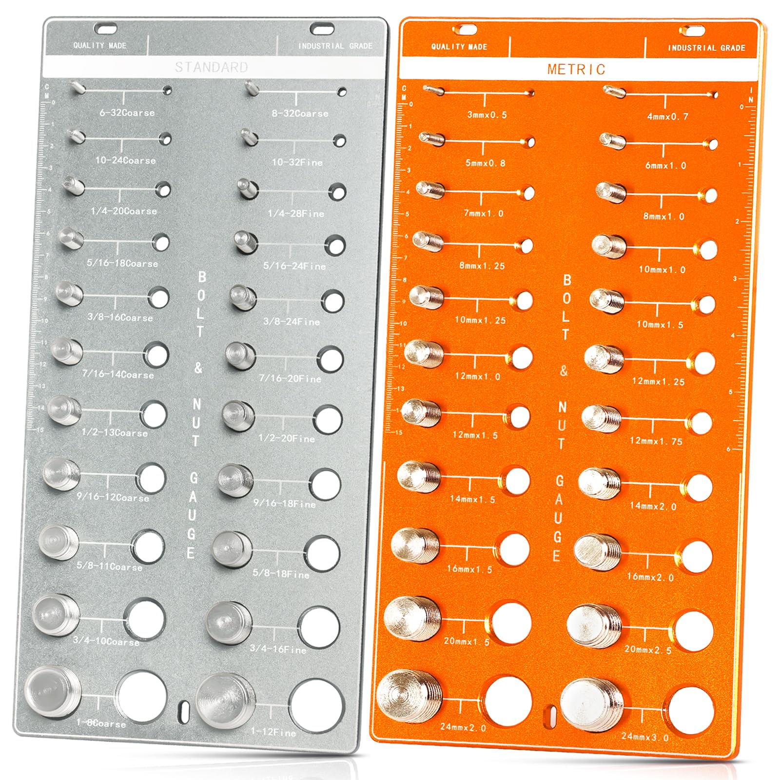 Mosoyolo 44 Nut and Bolt Thread Checker Standard and Metric, Bolt Sizer and Thread Gauge with 22 Metric and 22 Standard, Bolt Size Finder,
