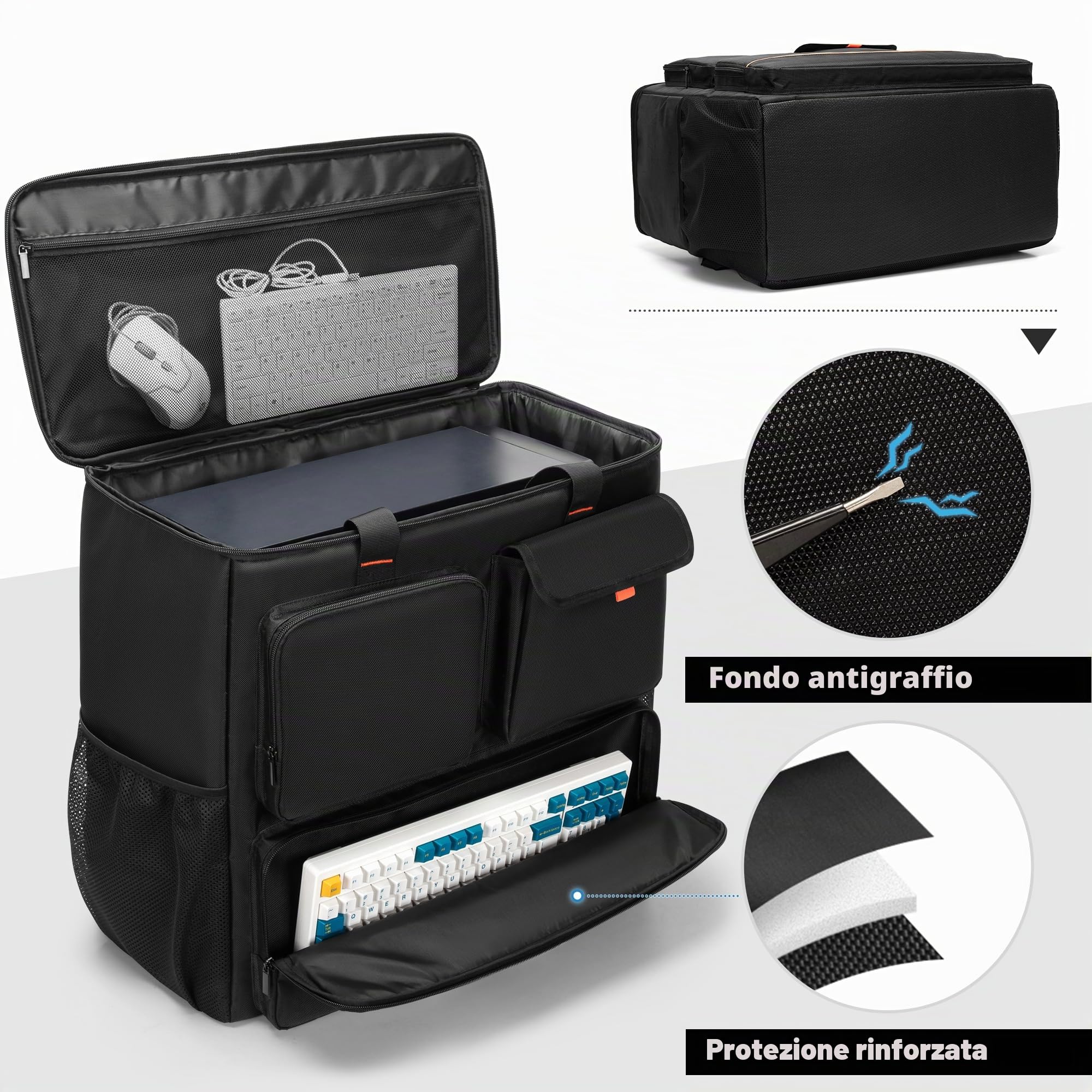 Trunab Borsa da Trasporto per PC Torre con Tasche Multiple, Zaino per PC Desktop, Custodia da Viaggio per Tastiera, Cavo, Mouse e Cuffie (Design Brevettato)