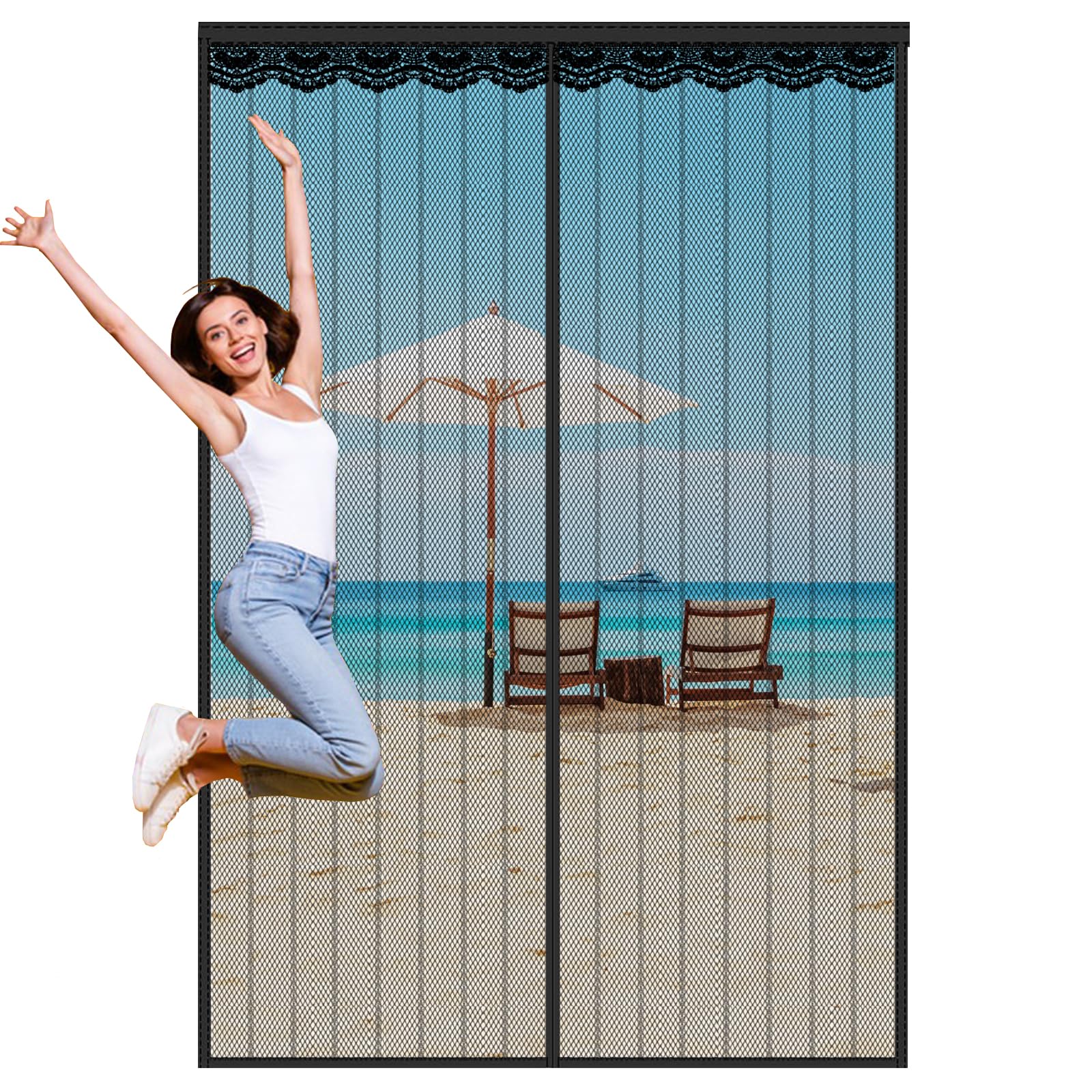 Magnetic Fly Screen Door,Fly Screens for Doors,Heavy Duty Bug Mesh Curtain with Powerful Magnets,Anti Mosquito Mesh Fly Curtain,Fly Nets for Doors Without Drilling,Keep Fly Bug Out,240x210cm,Black — image 1