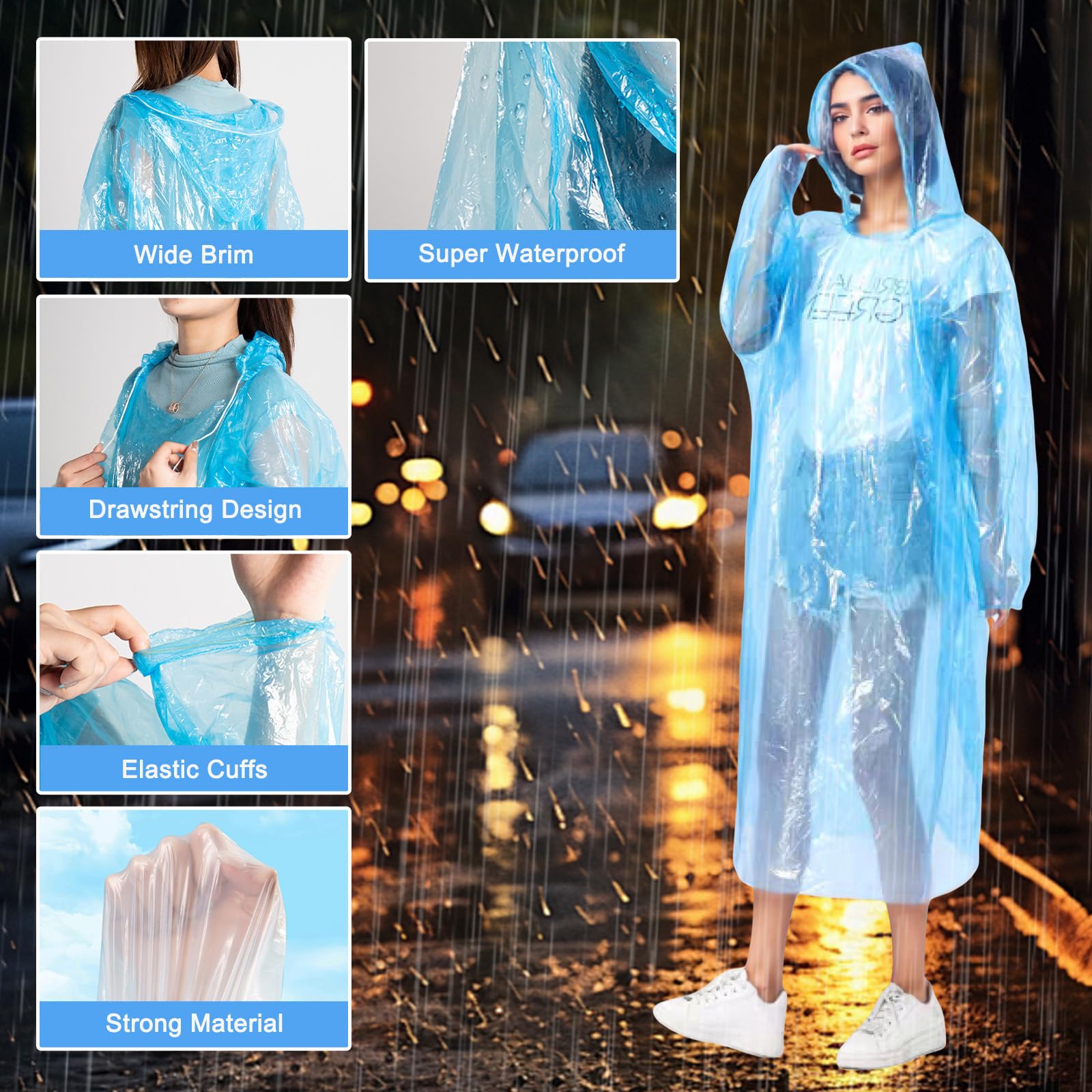 flintronic 6 Pezzi Poncho Antipioggia Impermeabile per Adulti, Impermeabili Trasparenti Usa e Getta Portatili per Donna e Uomo, Emergenza per Adulti con Cappuccio