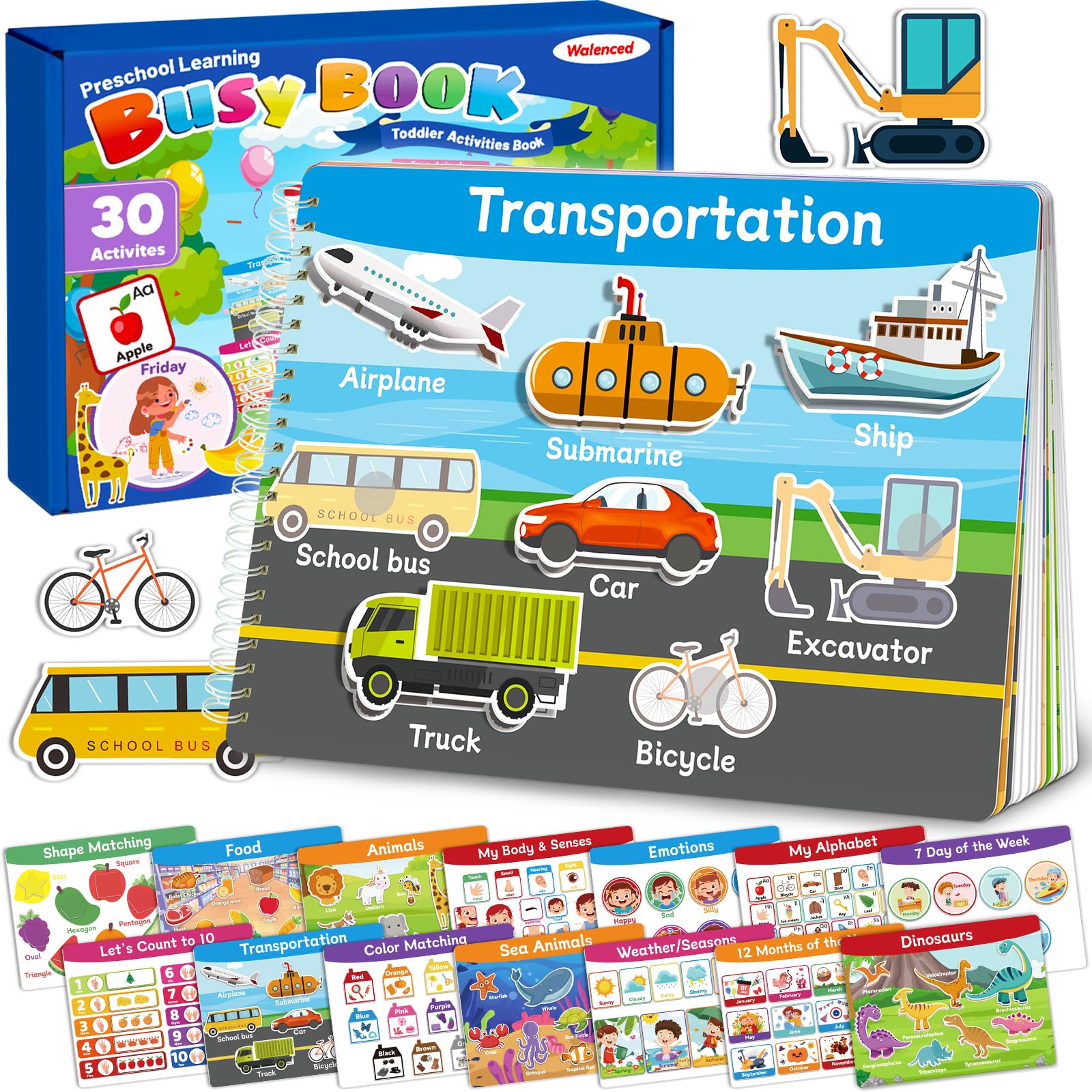 Busy Book for Toddlers 3-5, Preschool Toddler Learning Activities Book, Educational Montessori Toys for 3 4 5 Year Old Boy Girl Gifts, Busy Board Sticker Book for Toddler Travel Toys Workbook